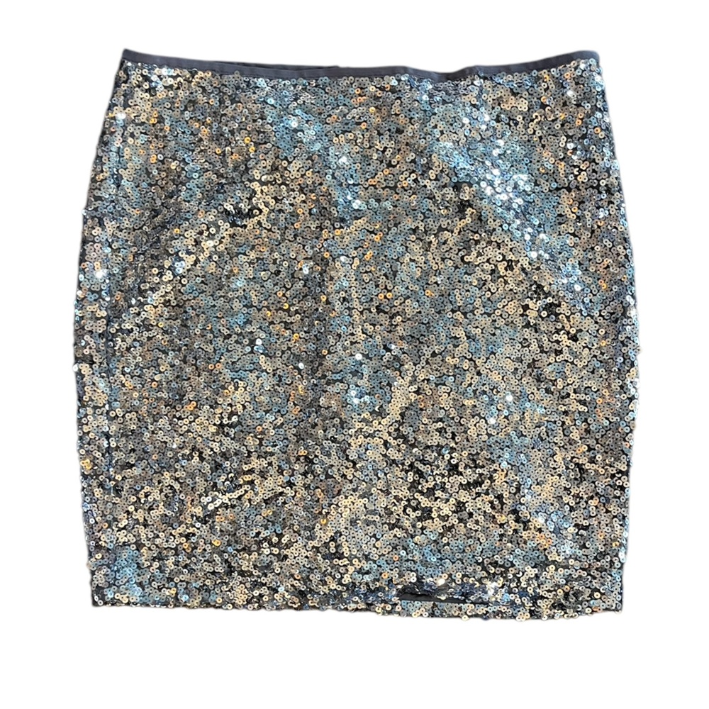 WHITE HOUSE BLACK MARKET Stunning Silver Sequin Pencil Mini‎ Skirt Lined Size 6